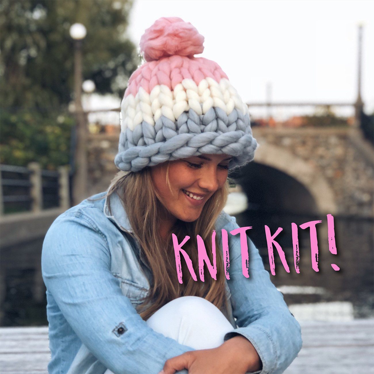 DIY Winter Accessories Triple Set Knit Kit. Includes Bulky Superfine Merino  Wool Yarn, Printed Pattern, Pom-Pom, Rim Tag. Soft, Cozy, Great for Gifts