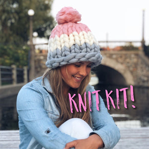 Knitting Kit - Three-Color Merino Beanie - Knit Kit