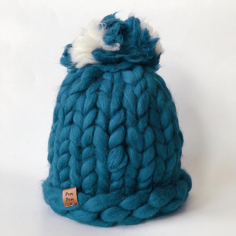 Teal Hat - Single Color Super Chunky Pom Hat 